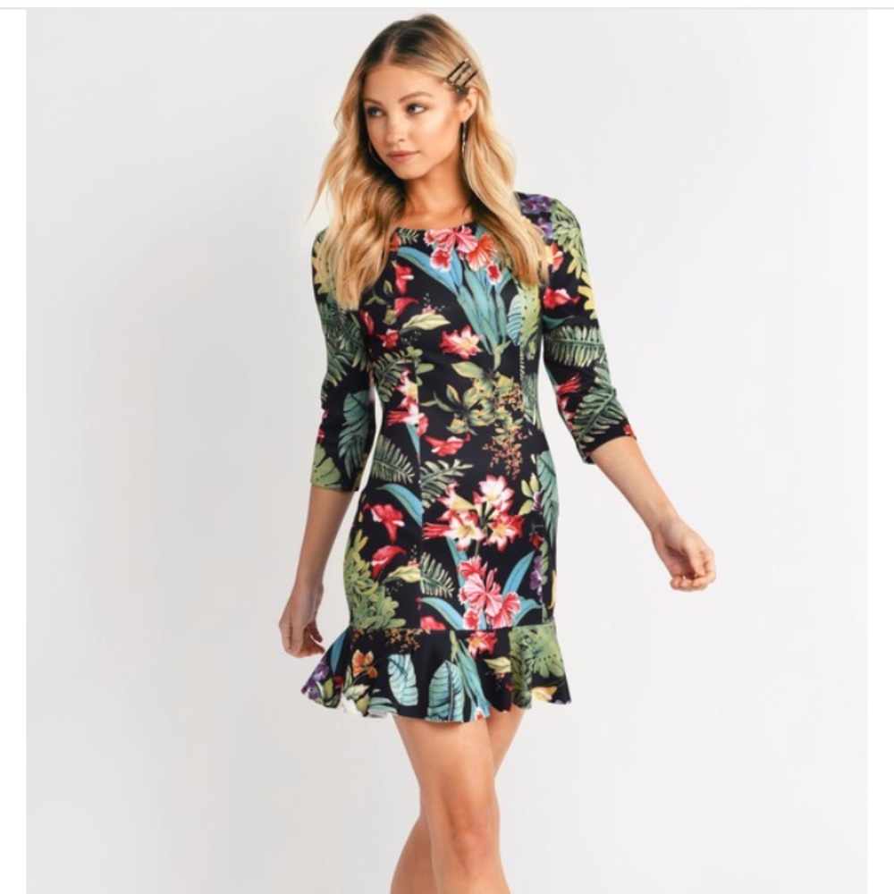 WALL OF FLOWERS BLACK MULTI SHIFT DRESS